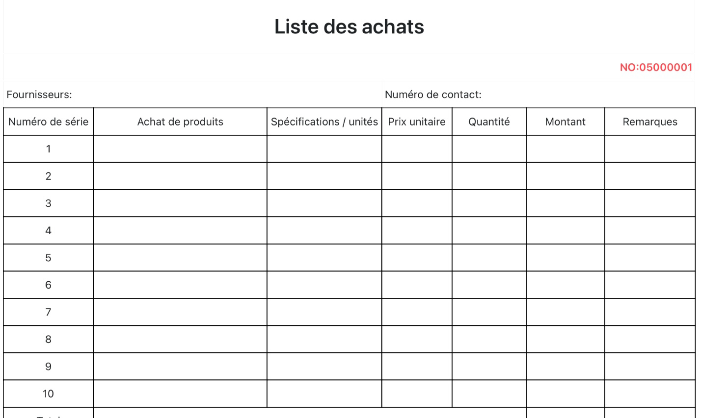 Liste des achats
